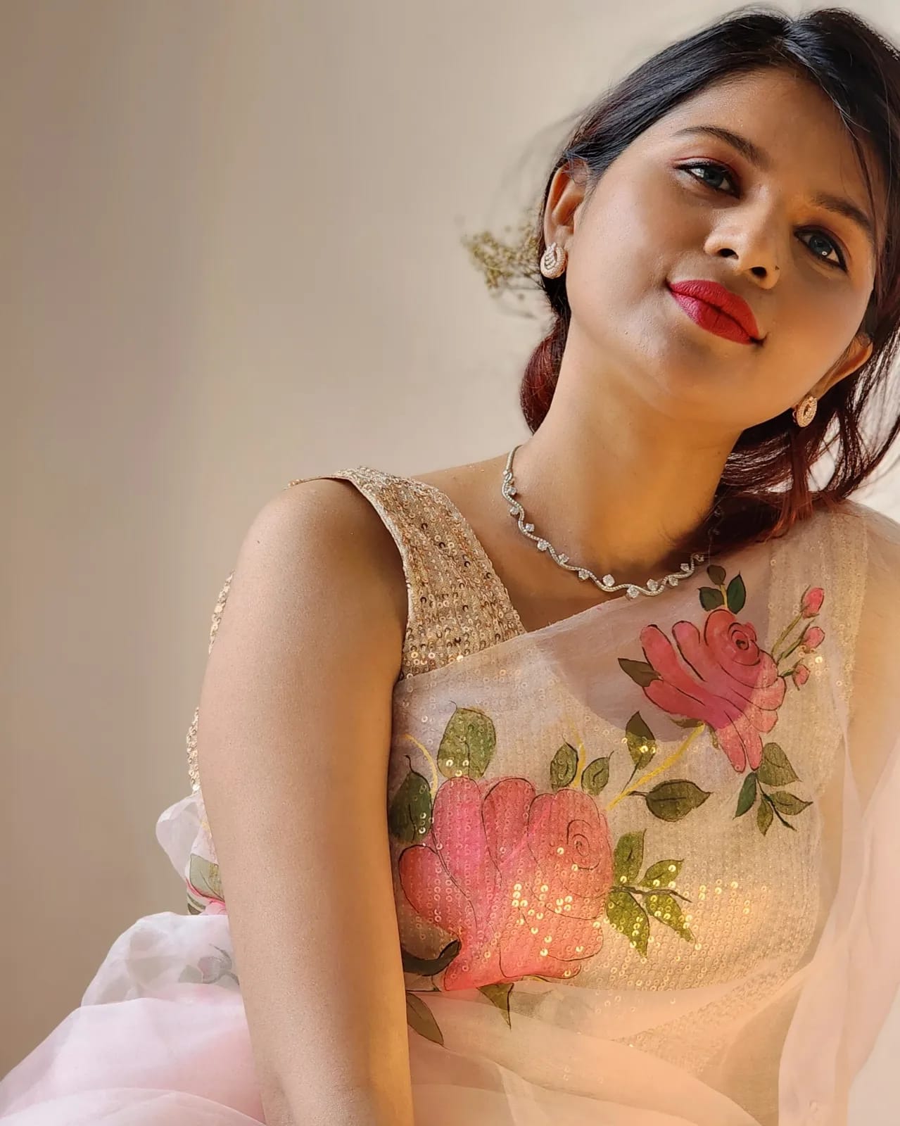 Rose Blush Organza Silk Saree