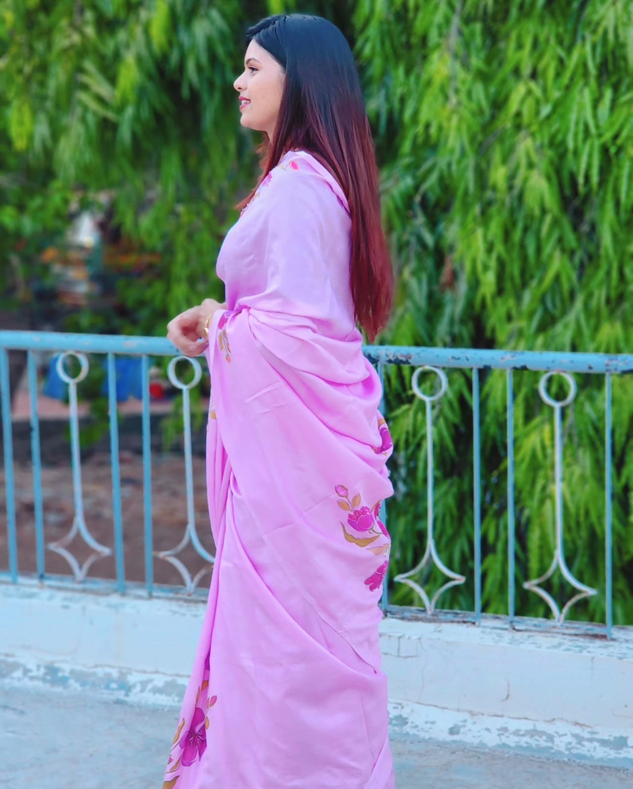 The Lavender Anemone Pure Silk Hand-Painted Saree with Metallic Highlights & Hand Embroidery