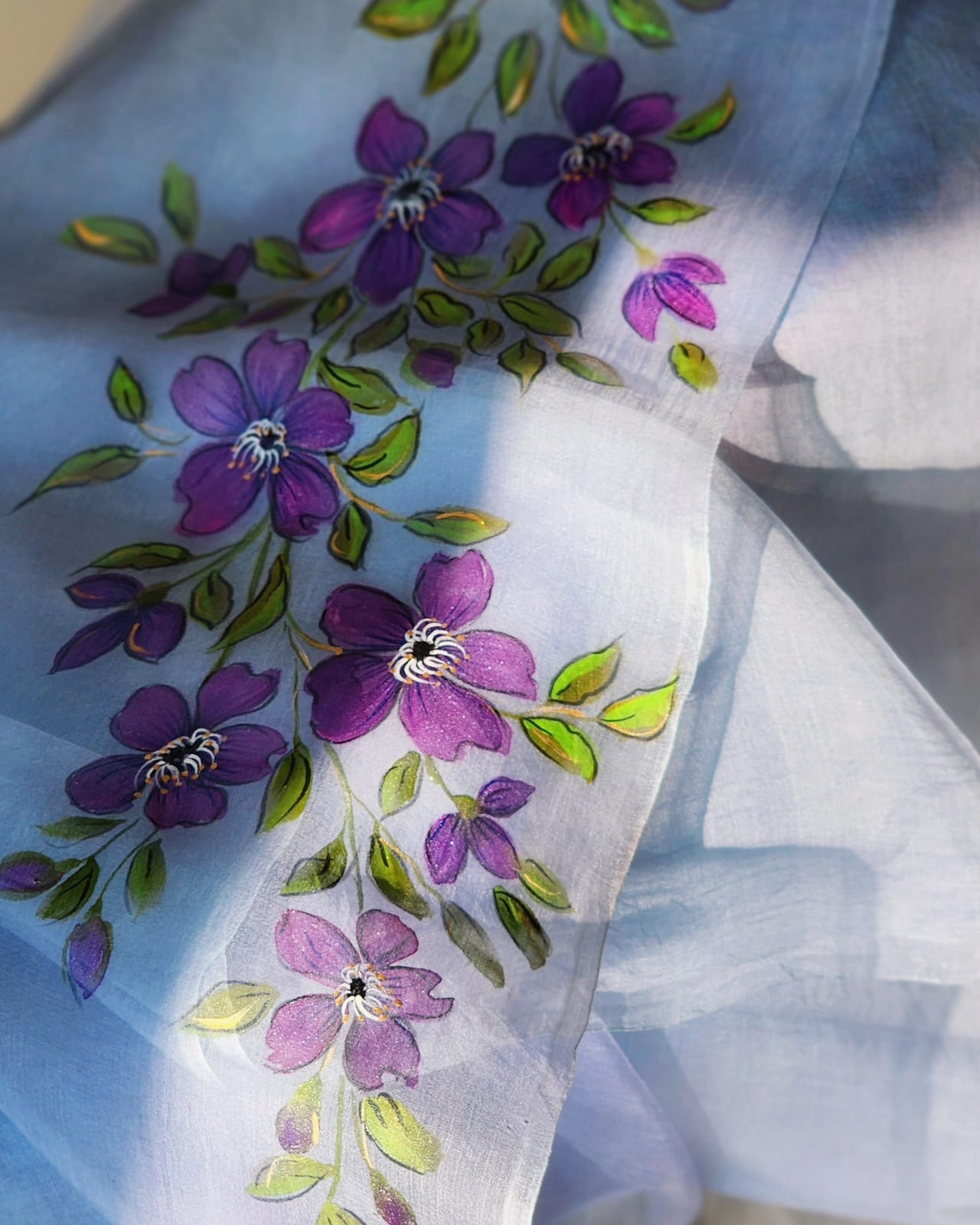 Pradnya Handpainted Siren Purple Floral Pure Organza Silk Saree